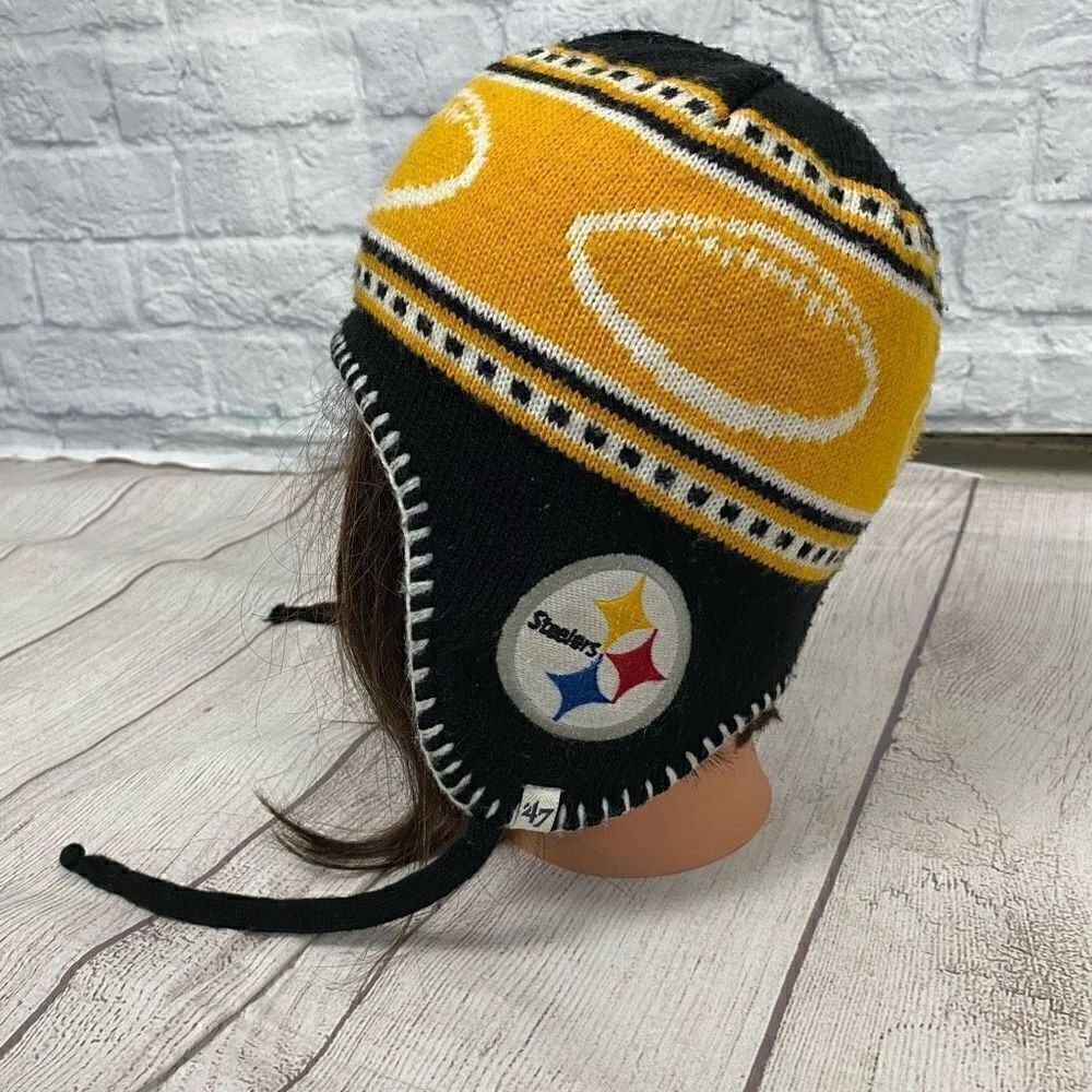 47 Pittsburgh Steelers youth winter jacquard hat w/flaps and tie OS